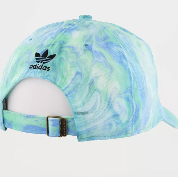 adidas Originals Marble Trefoil Logo Adjustable Baseball Hat Blue Green NEW - Picture 4 of 7